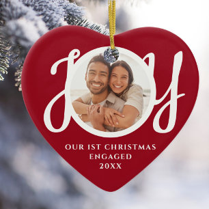 Unser erstes Weihnachten verlobt Foto rote Herzfor Keramik Ornament