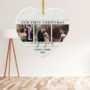 Unser erstes Weihnachten verlobt Minimale Fotocoll Keramik Ornament