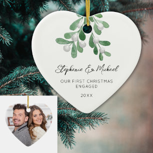Unser erstes Weihnachten Verlobt Mistelzweig Foto Keramik Ornament