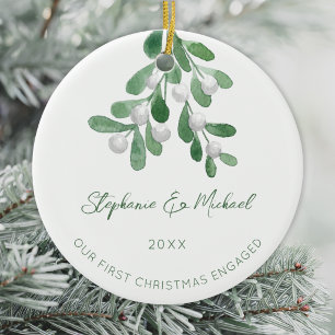 Unser erstes Weihnachten verlobt Mistelzweig Keramik Ornament