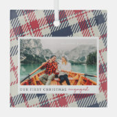 Unser erstes Weihnachten Verlobt Modernes Karierte Ornament Aus Glas (Vorderseite)