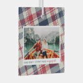 Unser erstes Weihnachten Verlobt Modernes Karierte Ornament Aus Glas (Vorderseite Rechts)