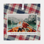 Unser erstes Weihnachten Verlobt Modernes Karierte Ornament Aus Glas (Rückseite)