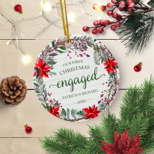 Unser erstes Weihnachten Verlobt Rustikaler Kranz  Keramik Ornament