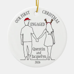 Unser erstes Weihnachten verlobt Santa-Hut und Gew Keramik Ornament