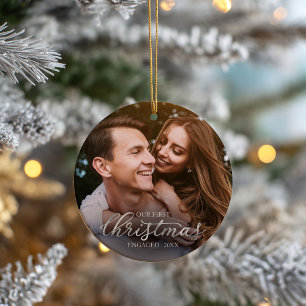 Unser erstes Weihnachten verlobt Silberfolie Schri Keramik Ornament