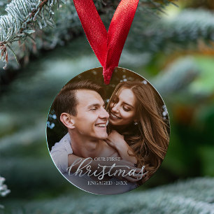 Unser erstes Weihnachten verlobt Silver Folie Schr Ornament