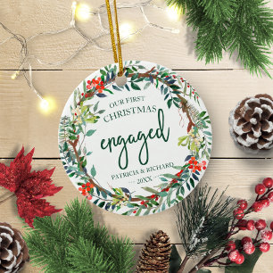 Unser erstes Weihnachten verlobt Süße Rustikale Gi Keramik Ornament