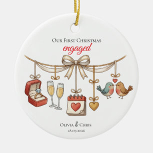 Unser erstes Weihnachten verlobt Süßer Ring Datum Keramik Ornament