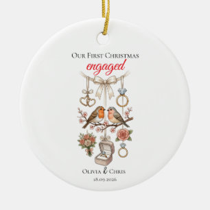 Unser erstes Weihnachten verlobt Süßer Ring Datum Keramik Ornament
