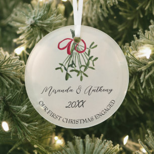 Unser erstes Weihnachten verlobt Wasserfarbe Miste Ornament Aus Glas