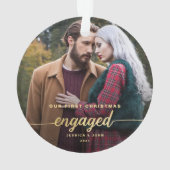 Unser erstes Weihnachten Verlobten 2 Foto Gold Sch Ornament (Rückseite)