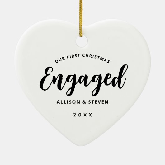 Unser erstes Weihnachten Verlobter, moderner Scrip Keramik Ornament (Hinten)