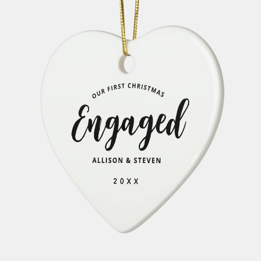 Unser erstes Weihnachten Verlobter, moderner Scrip Keramik Ornament (Links)