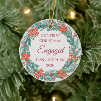 Unser erstes Weihnachten Verlobungs-Kranz-Ornament Keramik Ornament