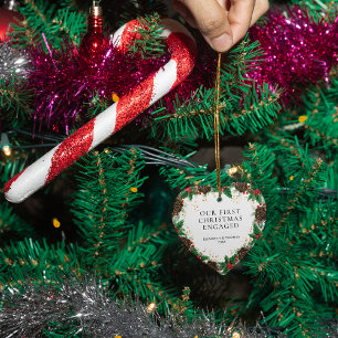 Unser erstes Weihnachten Verlobungskranz Kiefern F Keramik Ornament