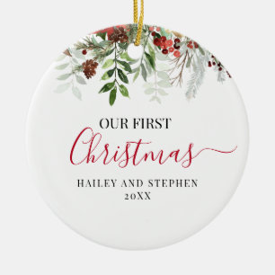 Unser erstes Weihnachten Wasserfarben-Blumen Keramik Ornament
