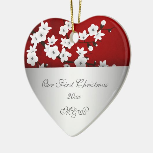 Unser erstes Weihnachten zusammen Cherry Blossom Keramikornament (Links)