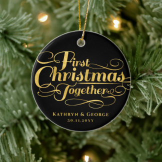 Unser erstes Weihnachten zusammen Goldenes Script- Keramik Ornament
