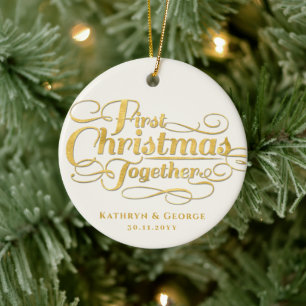 Unser erstes Weihnachten zusammen Goldenes Script- Keramik Ornament