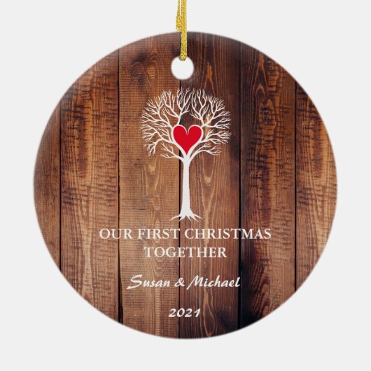 Unser erstes Weihnachten zusammen Liebe Baum rusti Keramik Ornament (Hinten)