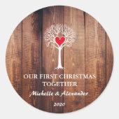 Unser erstes Weihnachten zusammen Liebe Baum rusti Runder Aufkleber (Vorderseite)