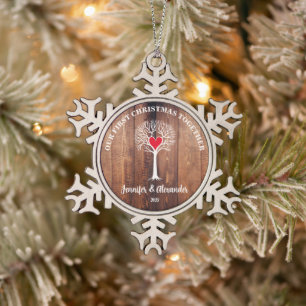 Unser erstes Weihnachten zusammen Liebe Baum rusti Schneeflocken Zinn-Ornament
