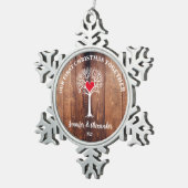 Unser erstes Weihnachten zusammen Liebe Baum rusti Schneeflocken Zinn-Ornament (Rechts)