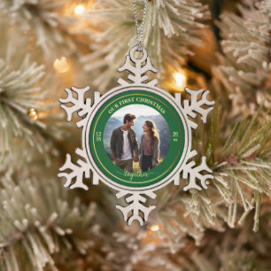 Unser erstes Weihnachten zusammen mit 1 Foto Gold  Schneeflocken Zinn-Ornament
