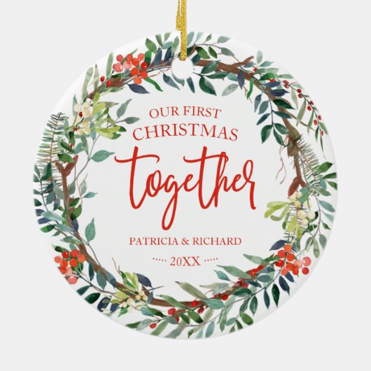 Unser erstes Weihnachten zusammen mit einem rustik Keramik Ornament (Hinten)