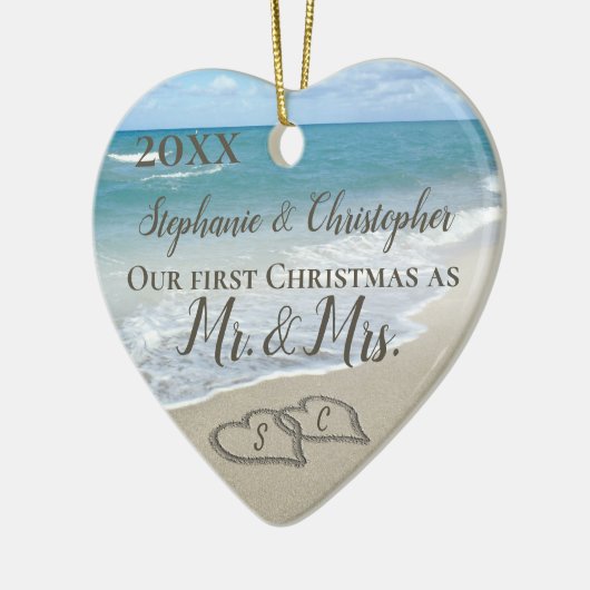 Unser erstes Weihnachten zusammen mit Frau Beach W Keramik Ornament (Links)