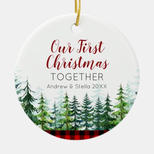 Unser erstes Weihnachten zusammen Pine Tree Lumber Keramik Ornament (Vorne)