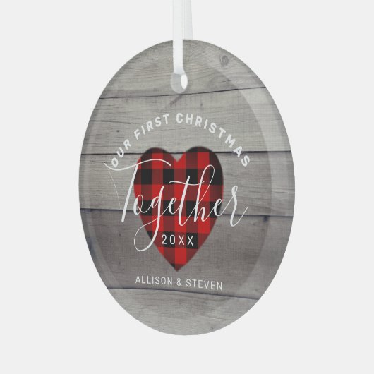 Unser erstes Weihnachten zusammen rustikal Persona Ornament Aus Glas (Vorderseite links)