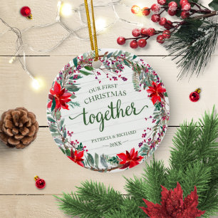 Unser erstes Weihnachten zusammen rustikaler Kranz Keramik Ornament