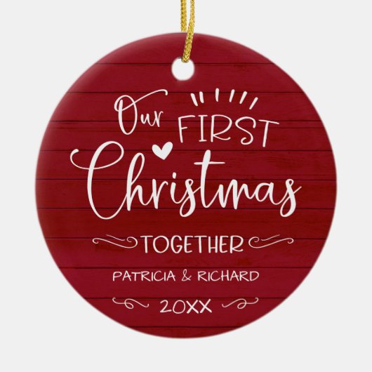 Unser erstes Weihnachten zusammen Rustikales Bauer Keramik Ornament (Vorne)