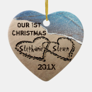 Unser erstes Weihnachten zwei Herzen in der Keramik Ornament
