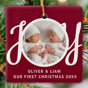 Unser erstes Weihnachten Zwillings-Foto-Andenken i Keramikornament