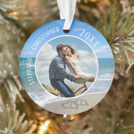 Unser erstes Weihnachts-Beach-Herz-Foto-Paar Ornament