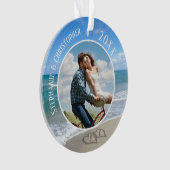 Unser erstes Weihnachts-Beach-Herz-Foto-Paar Ornament (Vorderseite)