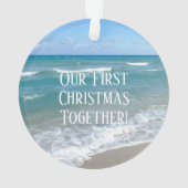 Unser erstes Weihnachts-Beach-Herz-Foto-Paar Ornament (Rückseite)