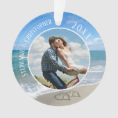 Unser erstes Weihnachts-Beach-Herz-Foto-Paar Ornament (Vorderseite)