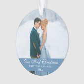 Unser erstes Weihnachts-Blue-Couple-Foto Ornament (Vorderseite)