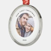 Unser erstes Weihnachts-Coupé-Foto Ornament Aus Metall (Links)