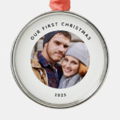 Unser erstes Weihnachts-Coupé-Foto Ornament Aus Metall (Vorne)