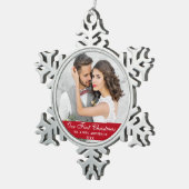 Unser erstes Weihnachts-Coupé-Foto Red Schneeflocken Zinn-Ornament (Rechts)