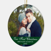 Unser erstes Weihnachts-Couple-Foto Green Keramik Ornament (Links)