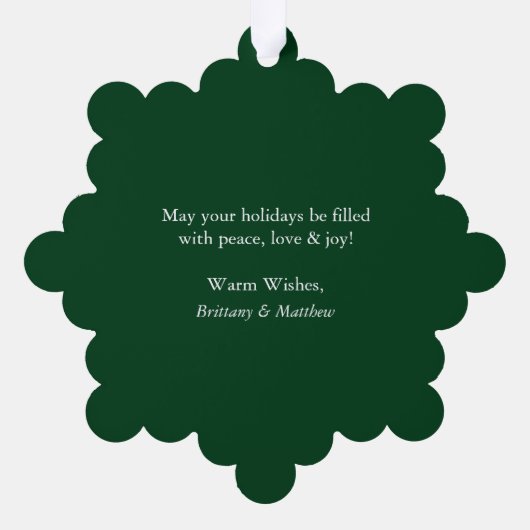 Unser erstes Weihnachts-Couple-Foto Green Ornament Karte (Rückseite)