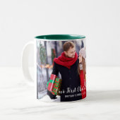 Unser erstes Weihnachts-Couple-Foto Grün Weiß Zweifarbige Tasse (Vorderseite Links)