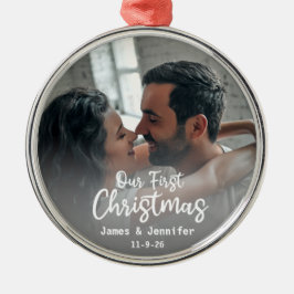 Unser erstes Weihnachts Custom Couple Names & Foto Ornament Aus Metall