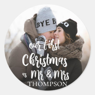 Unser erstes Weihnachts-Custom-Foto-Sticker Runder Aufkleber